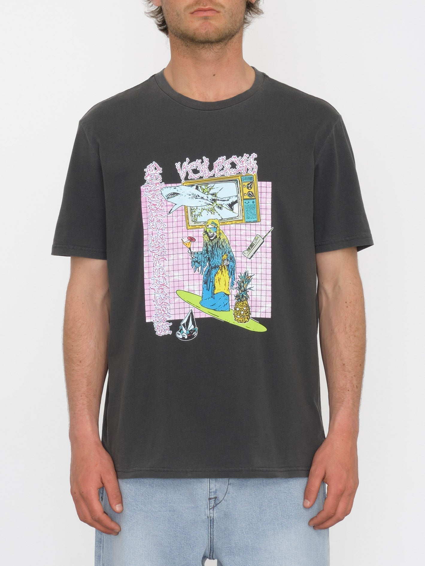 T-shirt Volcom Bronson Pour Homme - Gris, Coton Et Polyester, Manches Courtes, Coupe Décontractée - Parfait Pour Le Surf Et Le Skate