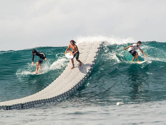 "THE DOCK" A FLOATING DOCK IN THE MIDDLE OF A SURF BREAK