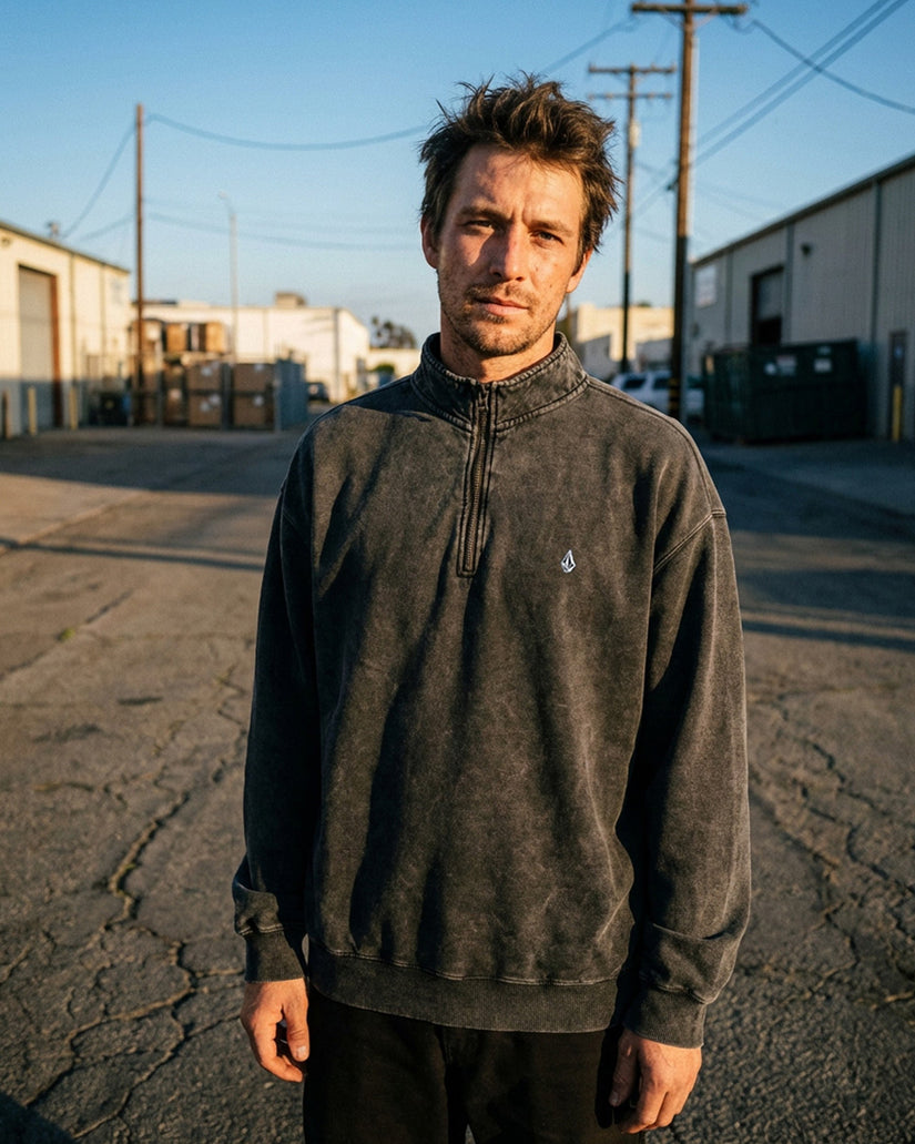 Sudadera con cremallera de 1/4 Single Stone - Light Acid Black