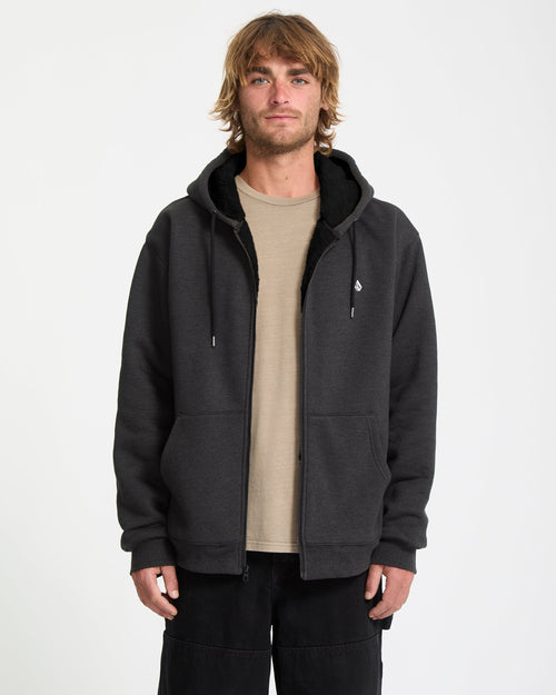 Sudadera Con Capucha Y Cremallera Sherpa Single Stone - Heather Black