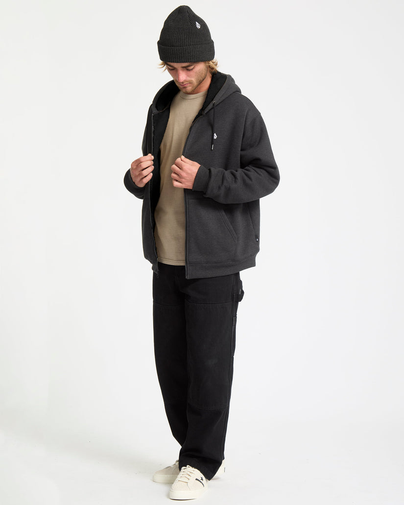 Sudadera Con Capucha Y Cremallera Sherpa Single Stone - Heather Black