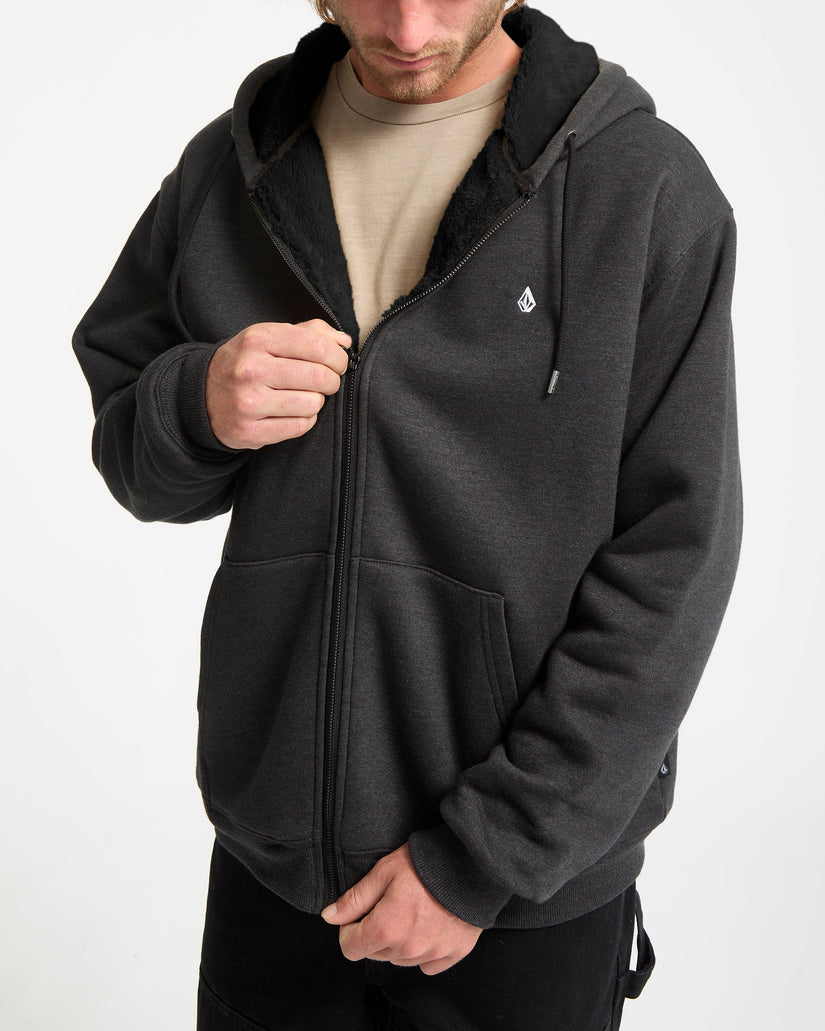 Sudadera Con Capucha Y Cremallera Sherpa Single Stone - Heather Black