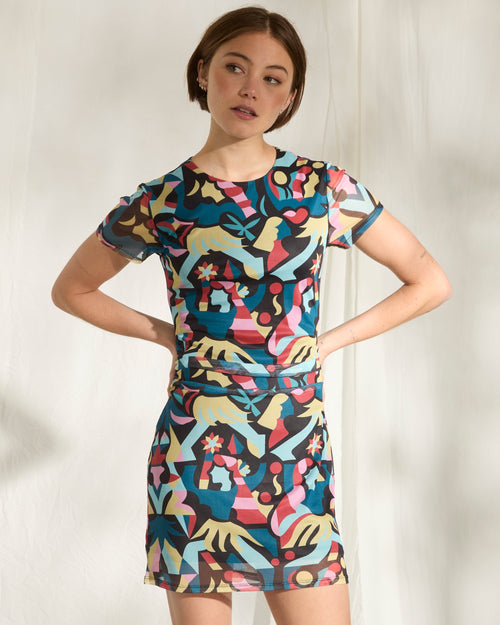 Minivestido Volcom Excapism Para Mujer - Escote Corazón, Mangas Con Vuelo, Estampado, HPS 33"