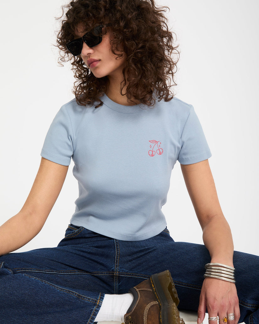 Camiseta crop top As If Baby - Cali Blue