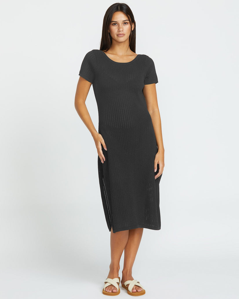 Meshy Beach Cover Up Vestido - BLACK
