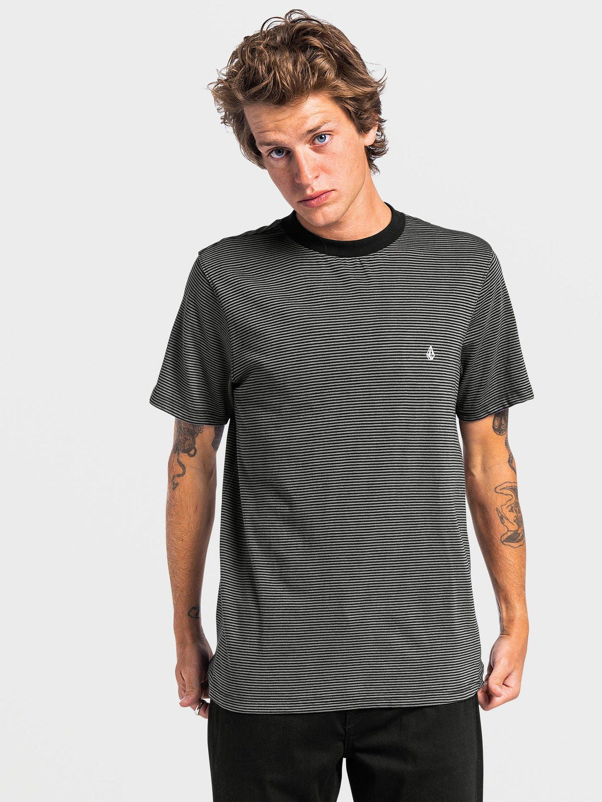 Slated Stripe Crew T-shirt - BLACK (A0112201_BLK) [5]